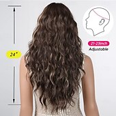 economico Parrucche trendy sintetiche-lunghe parrucche ricci marroni per donna, parrucche a onde profonde con frangia, parrucche sintetiche resistenti al calore con riflessi