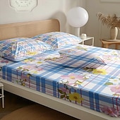 abordables Sábanas y funda de almohada-Juego de sábanas ajustables con patrón de primavera a rayas florales 100% algodón, sábanas sedosas y transpirables ultra suaves, sábanas con bolsillos profundos, tamaño queen king de 3 piezas