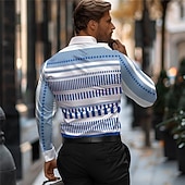 halpa Miesten mekkopaidat-Miesten Raita Geometrinen printti Geometria Painetut paidat Pitkähihainen Business Casual Katu Käytä töihin Arki-asut Kevät kesä Sänkyjen avaus Painettu Painike alas Sininen Purppura