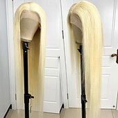 cheap Human Hair Lace Front Wigs-Glueless Blonde Lace Closure 613 Wig HD Lace Front Straight Human Hair Wigs Pre Plucked Bleached Knots Honey Blonde Wig For Women