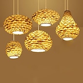 abordables Suspension-Lampe suspendue LED moderne en rotin tissé ananas, 1 lumière, 110-240v