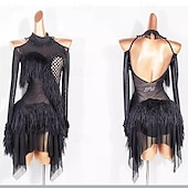 voordelige Latin danskleding-Latijnse dans Kleding Kwastje Pure Kleur Gesplitst Dames Prestatie Opleiding Lange mouw Polyester Netstof