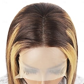 voordelige Pruiken van echt haar, met kanten voorzijde-highlight 13*4*1 p4/27 remy haar korte bob ombre menselijk haar pruiken blonde pruik rechte bob pruik