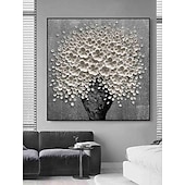 preiswerte Blumen-/Botanische Gemälde-Handgemaltes 3D-modernes Leinwand-Blumengemälde, Vase, schwarze weiße Blume, blühendes Blumen-Ölgemälde für Heimdekoration