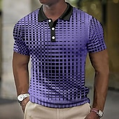 cheap Men&#039;s Color Block Polo-Men&#039;s Plaid Waffle Polo Shirts Golf Shirt Short Sleeve Polo Shirts Collared Shirts Vintage Casual Vacation Wear Formal Wear Festival Wear Buttons 3D Print Light Yellow Light Pink Black-White