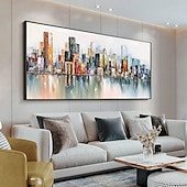 cheap Landscape Paintings-Handmade Oil Painting Canvas Wall Art Decoration Abstract City Architecture Streetscape Landscape for Home Decor Rolled Frameless Unstretched Painting