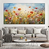 preiswerte Blumen-/Botanische Gemälde-Blumen-Ölgemälde auf Leinwand, handgefertigtes abstraktes buntes Blumen-Blumen-Ölgemälde, handgemaltes Wandkunst-Leinwand-Frühlingsgemälde für Wohnzimmer-Wanddekoration