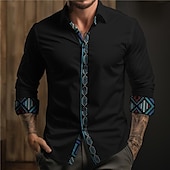 cheap Geometric Pattern-Men&#039;s Aztec Tribal Ethnic Button Up Shirt Printed Shirts Long Sleeve Boho Vacation Street Horse Race Spring &amp; Summer Turndown Print Button-Down Yellow Blue Purple Fuchsia Orange