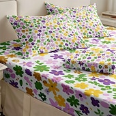 cheap Sheets &amp; Pillowcase-Floral Spring Fitted Sheet Set Ultra Soft Breathable 100% Cotton Silky Bed Sheets Deep Pocket Bedding Sheets 3 Piece Queen King Size