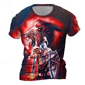 billige 3D T-skjorter-Herre Grafisk Løve Tempelridderne T skjorte Kortermet T skjorte 3D-utskrift Crew-hals Skjorte Daglig Designer Retro / vintage Sport &amp; Utendørs Ferie Ut på byen Blå Rød Brun Vår sommer Klær S M L XL