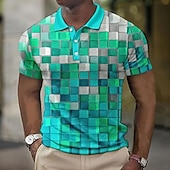 cheap Men&#039;s Color Block Polo-Men&#039;s Plaid Waffle Polo Shirts Golf Shirt Short Sleeve Polo Shirts Collared Shirts Vintage Casual Vacation Wear Formal Wear Festival Wear Buttons 3D Print Light Yellow Light Pink Black-White