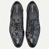 cheap Elemental Dress Shoes-Men&#039;s Jacquard Fabric Floral Pattern Lace-Up Oxford Shoes with Leather Accents - Elegant and Stylish Dress Shoes for Special Occasions