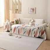 お買い得  ソファブランケット-ソファとベッド用のスローブランケット、柔らかく居心地の良いソファカバー、タッセル付きシェニールブランケット、装飾ブランケットとスロー、家具保護用の葉先染めブランケット。