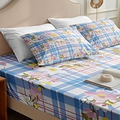 abordables Sábanas y funda de almohada-Juego de sábanas ajustables con patrón de primavera a rayas florales 100% algodón, sábanas sedosas y transpirables ultra suaves, sábanas con bolsillos profundos, tamaño queen king de 3 piezas