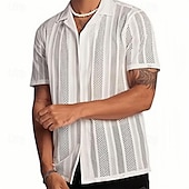 voordelige heren overhemd met knopen-Voor heren Overhemd Zomer overhemd Normaal shirt Strand hemd Overhemd met knopen Zwart Wit Korte mouw Effen Strijkijzer Vakantie Feestdagen Gat Kleding Polyester Modieus Casual Comfortabel