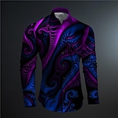 cheap 3D Pattern-Men&#039;s Button Up Shirt Printed Shirts Long Sleeve Subcultural Vacation Party Street Spring &amp; Summer Turndown Print Button-Down Black Red Blue Purple Fuchsia