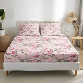 baratos Lençóis e fronhas-feliz dia das mães 100% algodão rosa primavera padrão conjunto de lençóis ultra macios e respiráveis lençóis de seda lençóis de cama com bolso profundo 3 peças queen king size