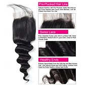 economico 4 ciocche di capelli veri tessitura-12a capelli umani sciolti fasci profondi con chiusura capelli umani vergini brasiliani 3/4 fasci con pizzo svizzero sciolto profondo nero naturale