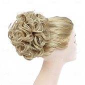 abordables Chignons-postiche chignon bouton de rose extensions de chignon bouclés chouchou chignon peignes synthétiques en chignon désordonné morceau de cheveux pour femmes blonde naturelle