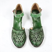cheap 1950s-Women&#039;s Purple Vintage Cowhide Heels with Handcrafted Embossed Floral Patterns and Ankle Strap for Formal Occasions
