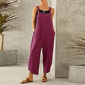 cheap Overalls-Women&#039;s Normal Overall Dungarees Holiday Solid Color Sleeveless Sleeveless Straight Square Neck Pocket Vacation Dailywear Loose Fit Black Army Green Red Spring