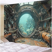 お買い得  オーシャンビーチのタペストリー-潜水艦キャビン海中タペストリー壁アート大型タペストリー壁画装飾写真の背景ブランケットカーテンホームベッドルームリビングルーム装飾