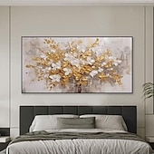 お買い得  花/植物画-手作り油絵キャンバス壁アート装飾ライト高級抽象ゴールド花家の装飾ロールフレームレス未伸張絵画