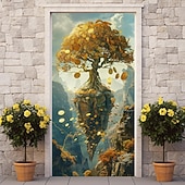 זול כיסויי דלתות-פנטזיה מפל מדורג דלת מכסה דלת שטיח קיר דלת וילון קישוט רקע דלת באנר לדלת הכניסה בית חווה אספקת עיצוב מסיבת חג