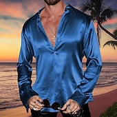 voordelige casual herenoverhemden-Voor heren Overhemd Satijnen overhemd Overhemd met knopen Normaal shirt Zwart Wit Rood blauw Groen Lange mouw Effen Revers Dagelijks Vakantie Kleding Katoen Katoenmix Modieus Casual Comfortabel