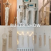 voordelige Decoratieve lichten-1pc Boheemse maanster dromenvangers verlichting boho macrame muuropknoping dromenvanger boho muurdecor handgemaakt geweven tapijt voor tienermeisjes jongens kinderkamer cadeau thuis appartement