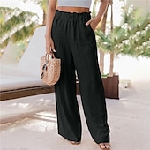 voordelige wijde pijpen en hoge taille-Dames Breed Been Broeken Casual / Dagelijks Lang Effen Zijzakken Elastische tailleband Ademend Comfortabel Inelastisch Uitgaan Weekend Zwart Blozend Roze Lichtgrijs Donkergrijs Lente zomer Normale