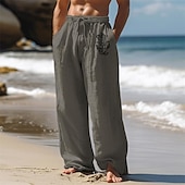 cheap Holiday-Men&#039;s Anchor Linen Pants Pants Trousers Baggy Pants Mid Waist Vintage Outdoor Daily Wear Streetwear Side Pockets Elastic Drawstring Design White Blue Green