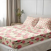 baratos Lençóis e fronhas-feliz dia das mães 100% algodão rosa primavera padrão conjunto de lençóis ultra macios e respiráveis lençóis de seda lençóis de cama com bolso profundo 3 peças queen king size