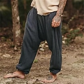 economico retrò-Per uomo Pantaloni di lino Pantaloni Pantaloni estivi Pantaloni da spiaggia Tasche A cordoncino Vita elastica Liscio Comfort Traspirante Giornaliero Per eventi Da mare Hawaiano Boho Marrone Scuro Nero