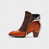 tanie Buty do kostki-damskie botki vintage z czerwonej skóry – najwyższej jakości skóra bydlęca z kwiatowymi akcentami guzikowymi i grubym obcasem, idealne do stylu retro i na co dzień