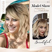 abordables Perruques Synthétiques Sans Bonnet-Perruques blondes ombrées pour femmes blanches, perruque courte ondulée avec frange, perruque bob blonde cendrée avec racines foncées, cheveux synthétiques naturels de longueur moyenne pour fête