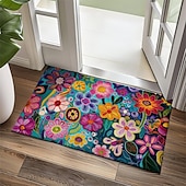 cheap Doormats-Mexico Folk Art Flowers Doormat Non-Slip Oil Proof Rug Indoor Outdoor Mat Bedroom Decor Bathroom Mat Entrance Rug Door Mat