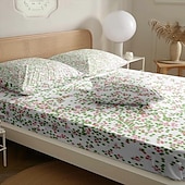 cheap Sheets &amp; Pillowcase-Floral Spring Fitted Sheet Set Ultra Soft Breathable 100% Cotton Silky Bed Sheets Deep Pocket Bedding Sheets 3 Piece Queen King Size