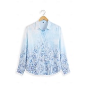economico Top Floreali-Camicia da donna moda floreale stampa bottoni maniche lunghe top regolare colletto casual vacanza blu verde khaki primavera e autunno