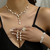 billige Smykkesett-Smykke Sett 5stk Strass Legering Ringer Øredobber Halskjeder Armbånd Dame Elegant Mote Luksus geometriske Geometrisk Form Smykkesett Til Bryllup jubileum Bryllupsgjest