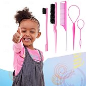 abordables Peignes et brosses à cheveux-Ensemble de peignes à cheveux 4 pièces, teinture par reflets, peigne à queue pointue, brosse à sourcils, aiguille en acier, peigne à longue queue, ensemble de conception de coiffure épilateur