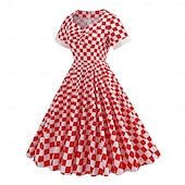 levne Šaty-Retro 50. léta Rockabilly Houpací šaty Flare šaty Kostkovaný Dámské předvečer Všech svatých Plesová maškaráda Na den loučení se svobodou nevěsty Dospělí Šaty Šaty pro návrat domů