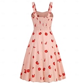 levne Šaty-Retro 50. léta Rockabilly Ke kolenům Šaty Houpací šaty Flare šaty Lodičkový Květinový Ovoce Jahody Maškarní kostým Dámské Čajový dýchánek Běžné / Denní loučení se svobodou nevěsty Dospělí Šaty Šaty