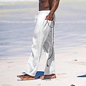 cheap Holiday-Men&#039;s Linen Pants Trousers Summer Pants Beach Pants Pocket Drawstring Elastic Waist Plain Comfort Breathable Daily Holiday Vacation Hawaiian Boho Black White