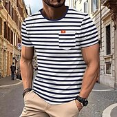 お買い得  メンズカジュアルTシャツ-男性用 Tシャツ 半袖シャツ ティートップ 半袖 クルーネック 春夏 ストライプ ファッション デザイナー ベーシック セクシー バケーション ストリート お出かけ ブラック ルビーレッド ネイビーブルー メンズトップTシャツ