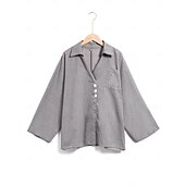 voordelige Overhemden-Dames Katoenen linnen overhemd Blouse Effen Basic Lange mouw V-hals Normale tops Werk Casual Knop Zak Zwart Wit Rood Khaki Grijs Zomer Lente