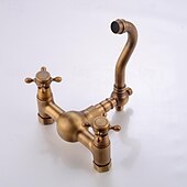 abordables Robinets de lavabo-Robinet lavabo - Rotatif / Classique Laiton Antique Montage Extérieur Mitigeur deux trousBath Taps