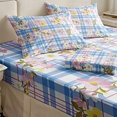 abordables Sábanas y funda de almohada-Juego de sábanas ajustables con patrón de primavera a rayas florales 100% algodón, sábanas sedosas y transpirables ultra suaves, sábanas con bolsillos profundos, tamaño queen king de 3 piezas