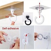 cheap Home Storage &amp; Hooks-5pcs Rotatable Plastic Ceiling Hooks for Hanging Plants, Lanterns, Wind Chimes - Adhesive Ceiling Hooks, Easy to Install, No Drill Needed - Contemporary Style Ceiling Mount Hooks for Decoration