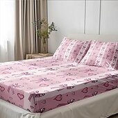 baratos Lençóis e fronhas-feliz dia das mães 100% algodão rosa primavera padrão conjunto de lençóis ultra macios e respiráveis lençóis de seda lençóis de cama com bolso profundo 3 peças queen king size